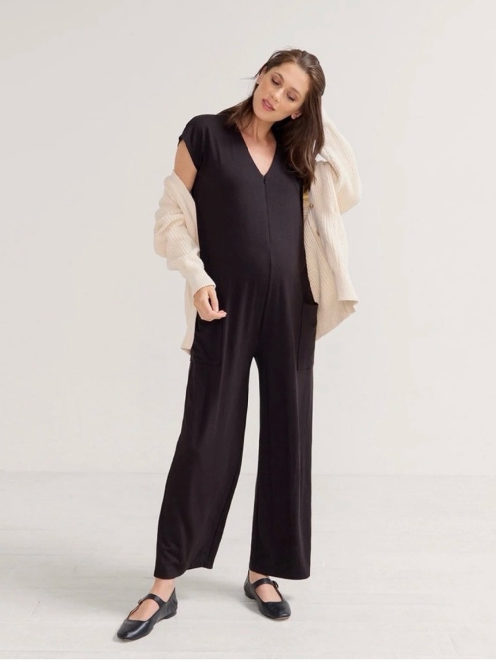 Hatch Black V-Neck Wide-Leg Jumpsuit